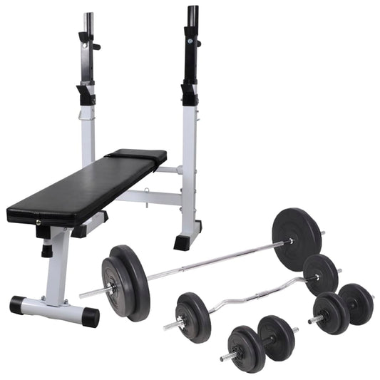 Berkfield Workout Bench with Weight Rack, Barbell and Dumbbell Set 90 kg