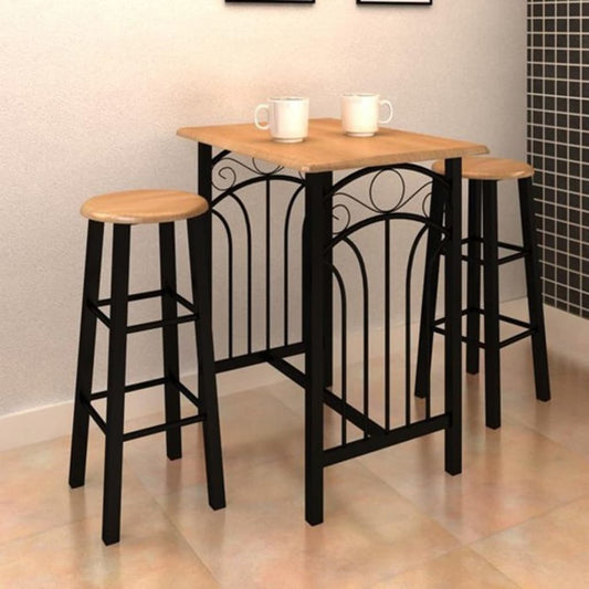 Berkfield Bar Table and Stool Set 3 Pieces Wood and Steel