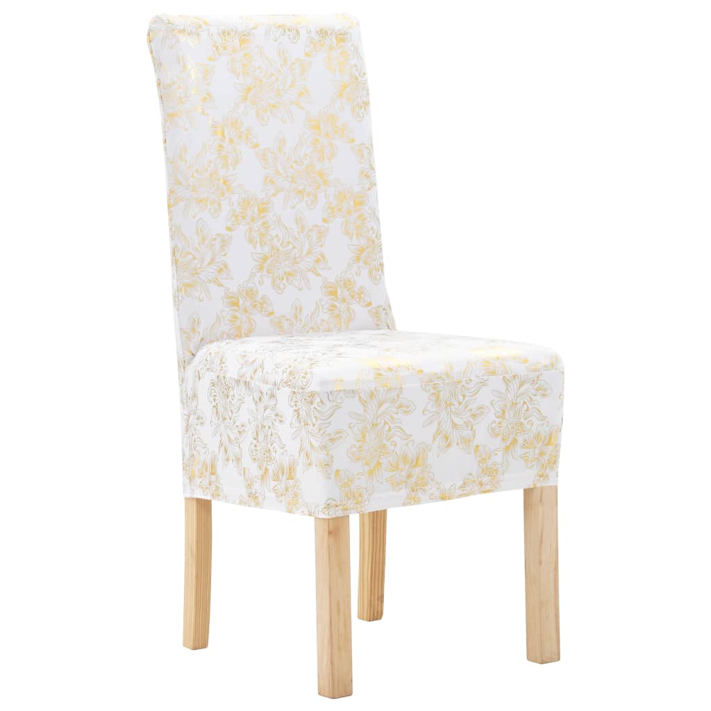 Berkfield 6 pcs Straight Chair Covers Stretch White with Golden Print