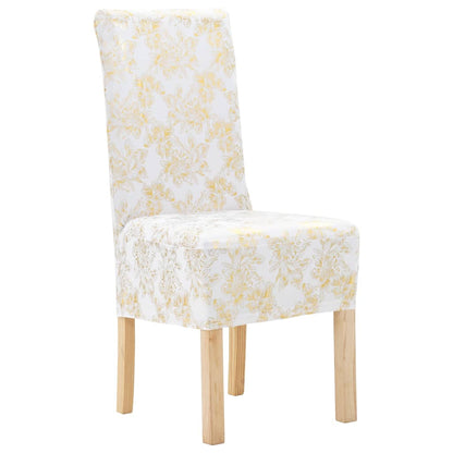 Berkfield 6 pcs Straight Chair Covers Stretch White with Golden Print
