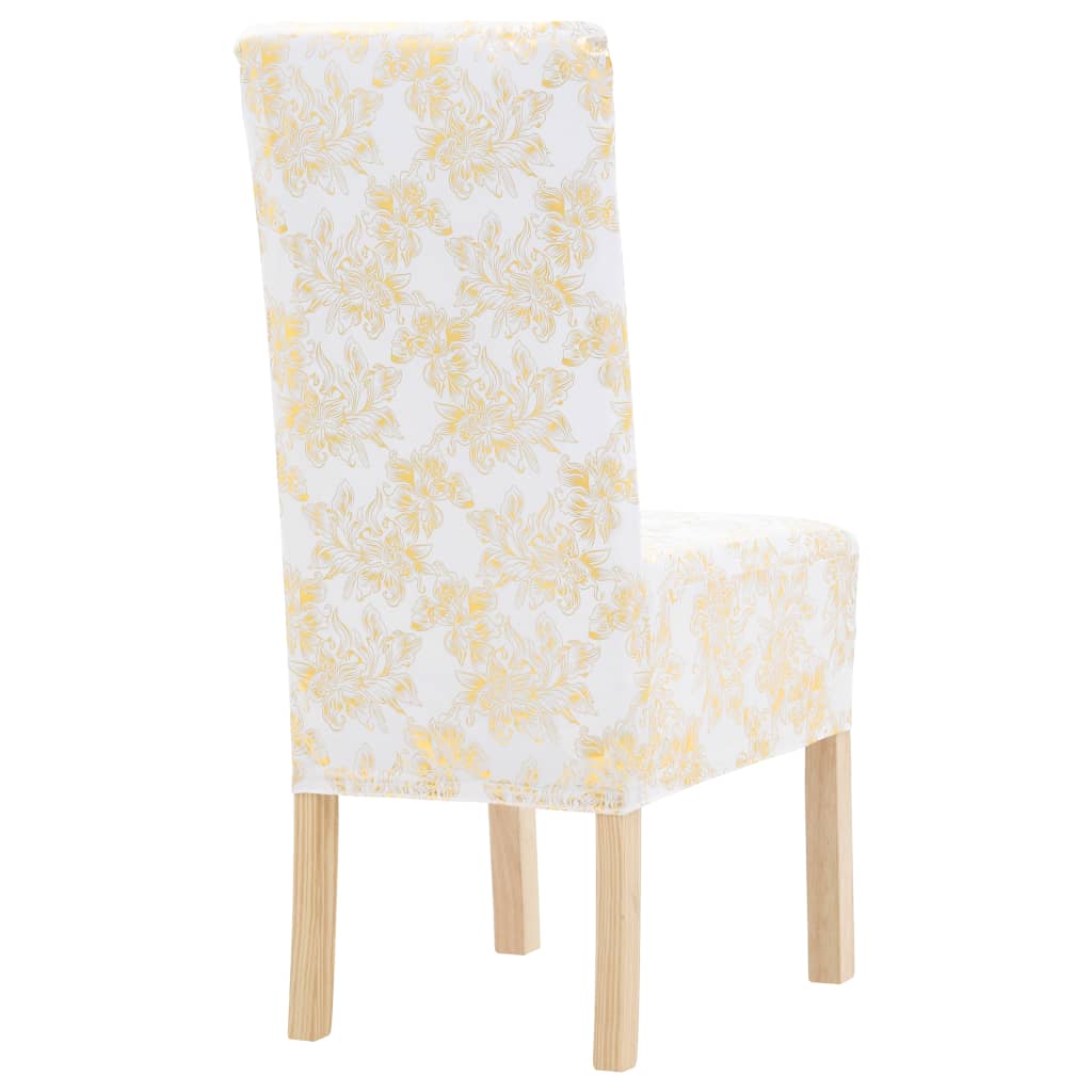 Berkfield 6 pcs Straight Chair Covers Stretch White with Golden Print