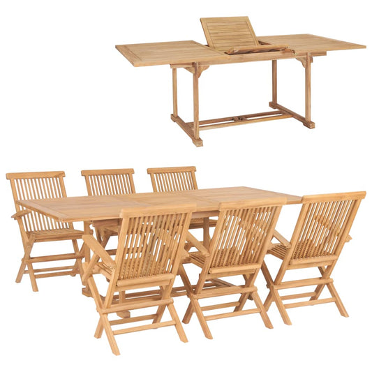 Berkfield 7 Piece Outdoor Dining Set 150-200x100x75 cm Solid Teak Wood