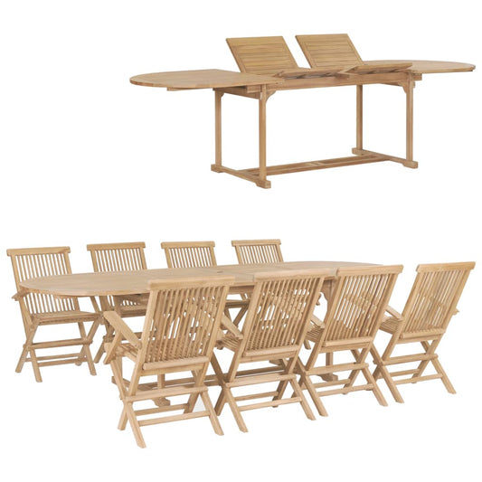 Berkfield 9 Piece Garden Dining Set 180-280x100x75 cm Solid Teak Wood