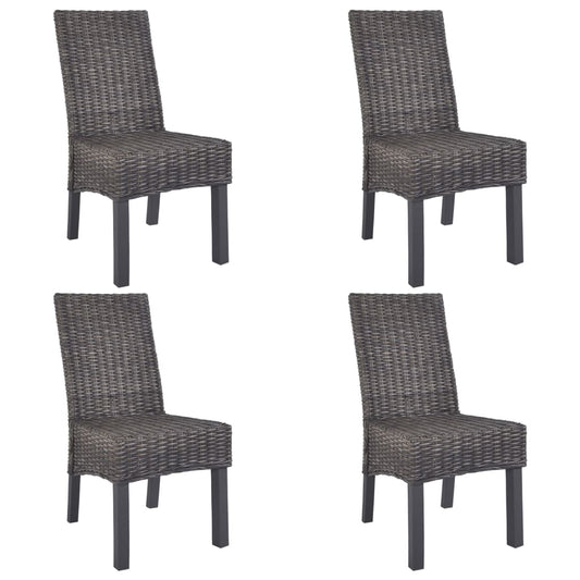 Berkfield Dining Chairs 4 pcs Brown Kubu Rattan and Mango Wood
