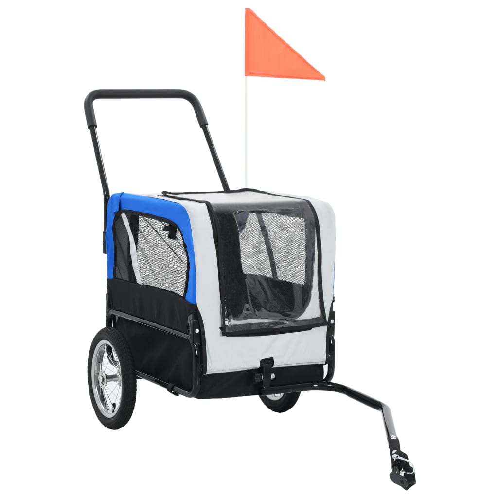 Berkfield 2-in-1 Pet Bike Trailer & Jogging Stroller Grey and Blue