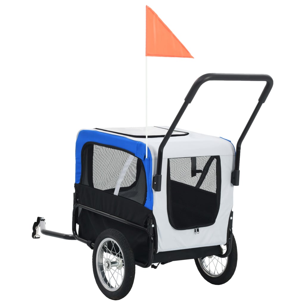 Berkfield 2-in-1 Pet Bike Trailer & Jogging Stroller Grey and Blue