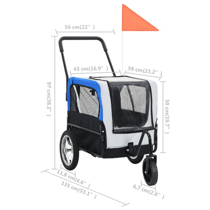Berkfield 2-in-1 Pet Bike Trailer & Jogging Stroller Grey and Blue