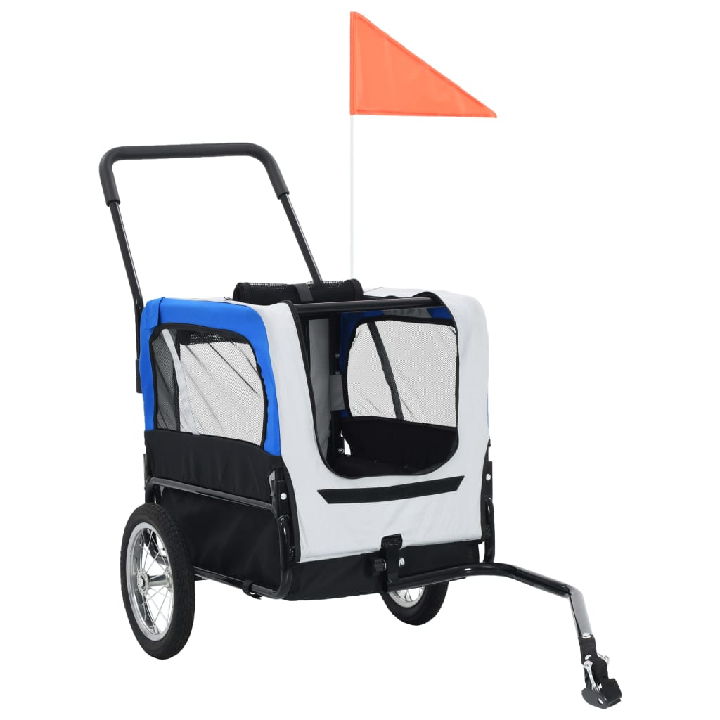Berkfield 2-in-1 Pet Bike Trailer & Jogging Stroller Grey and Blue