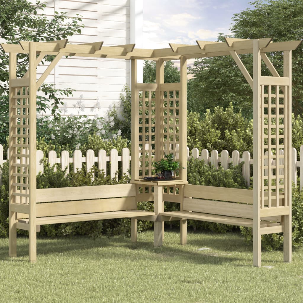 Berkfield Corner Pergola with Bench Impregnated Pinewood