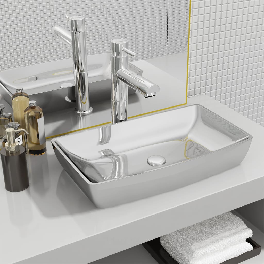 Berkfield Wash Basin 71x38x13.5 cm Ceramic Silver