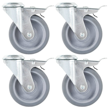 Berkfield Bolt Hole Swivel Casters with Double Brakes 4 pcs 100 mm