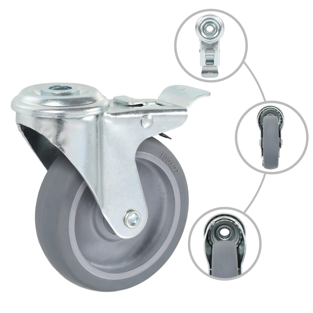 Berkfield Bolt Hole Swivel Casters with Double Brakes 4 pcs 100 mm