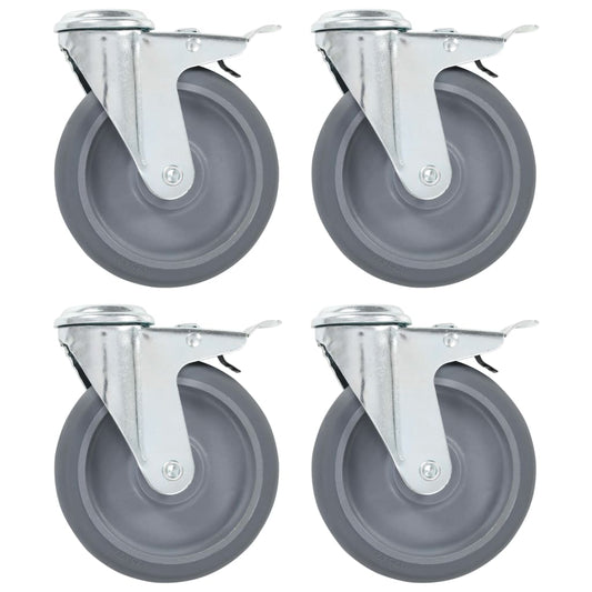 Berkfield Bolt Hole Swivel Casters with Double Brakes 4 pcs 125 mm