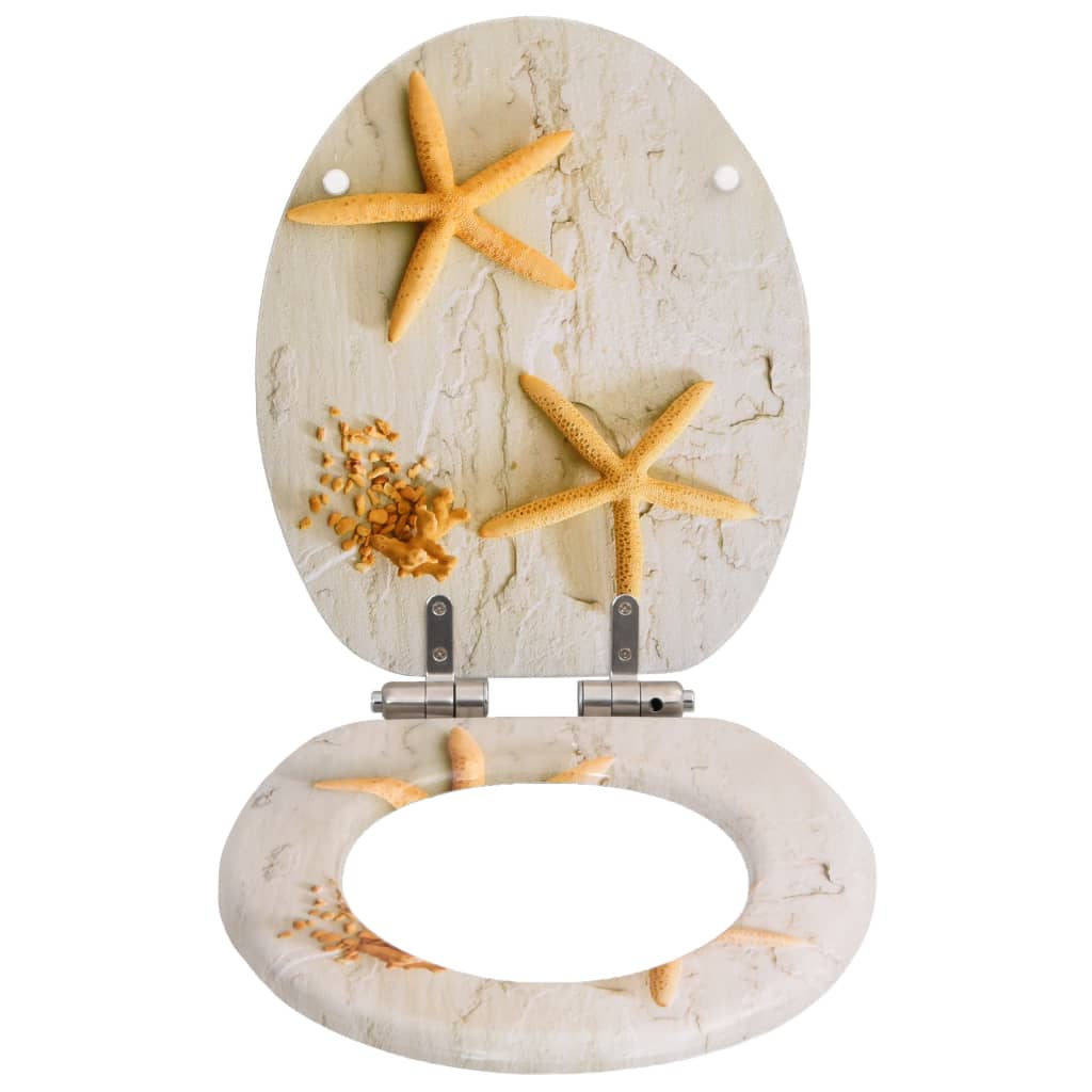 Berkfield WC Toilet Seat with Soft Close Lid MDF Starfish Design