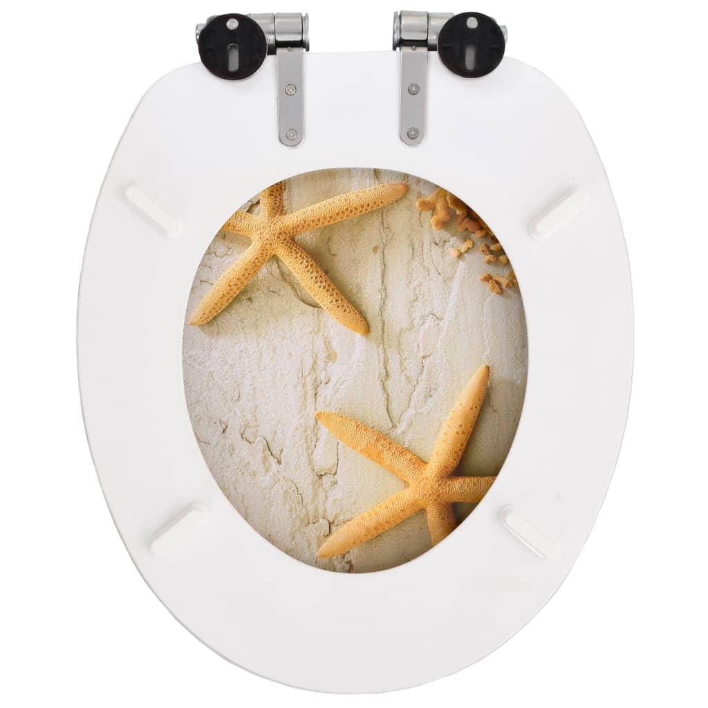 Berkfield WC Toilet Seat with Soft Close Lid MDF Starfish Design