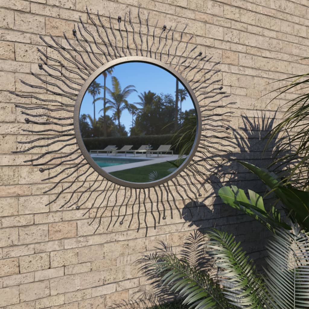 Berkfield Garden Wall Mirror Sunburst 80 cm Black