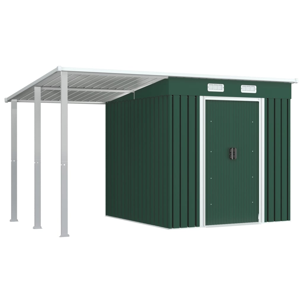Berkfield Garden Shed with Extended Roof Green 346x193x181 cm Steel