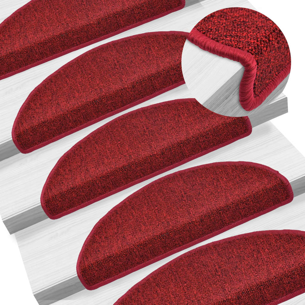 Berkfield Carpet Stair Treads 15 pcs Bordeaux Red 65x24x4 cm
