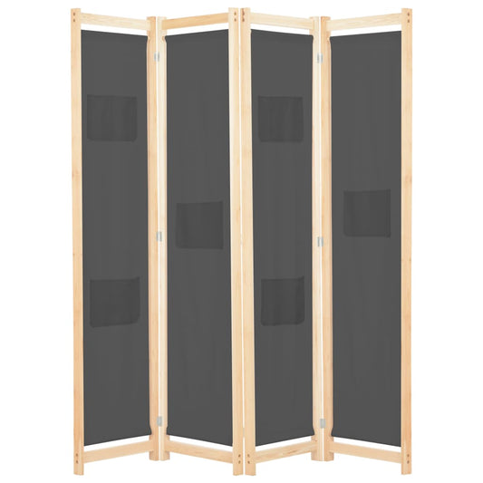 Berkfield 4-Panel Room Divider Grey 160x170x4 cm Fabric