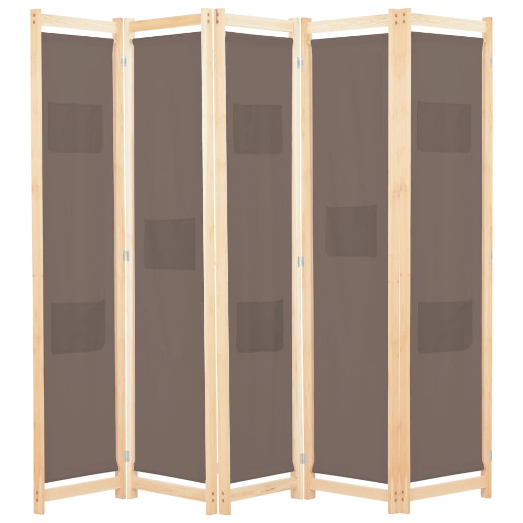 Berkfield 5-Panel Room Divider Brown 200x170x4 cm Fabric