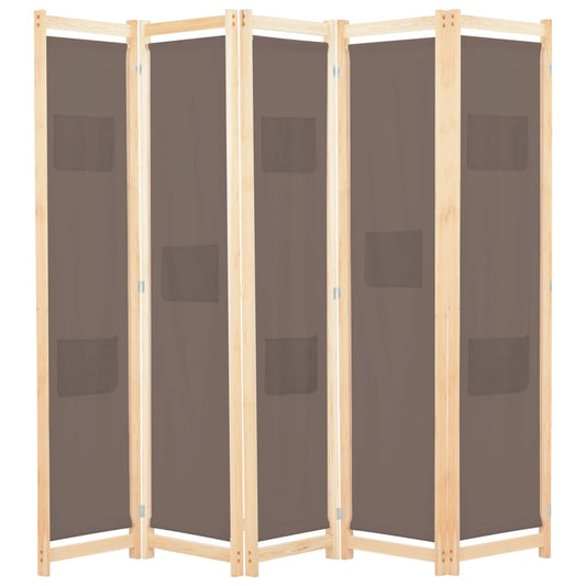 Berkfield 5-Panel Room Divider Brown 200x170x4 cm Fabric