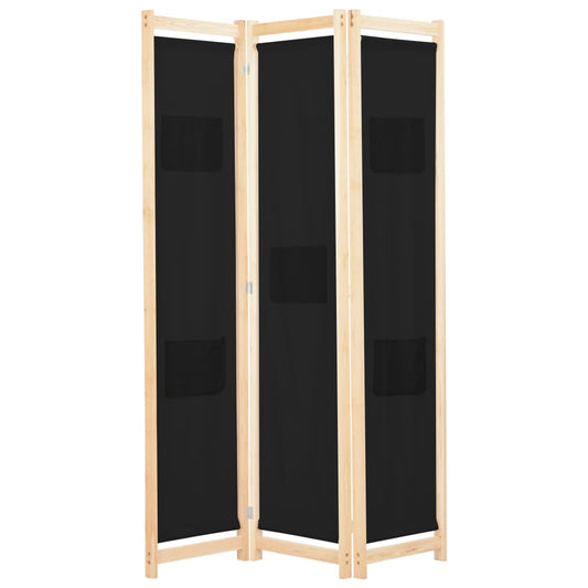 Berkfield 3-Panel Room Divider Black 120x170x4 cm Fabric