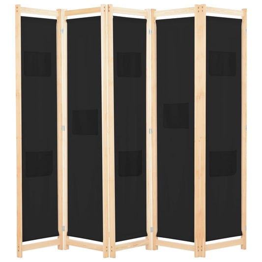Berkfield 5-Panel Room Divider Black 200x170x4 cm Fabric