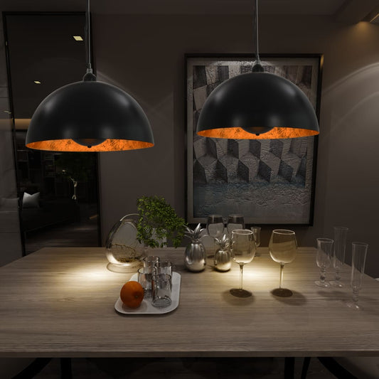Berkfield Ceiling Lamps 2 pcs Black and Gold Semi-spherical 40 cm E27