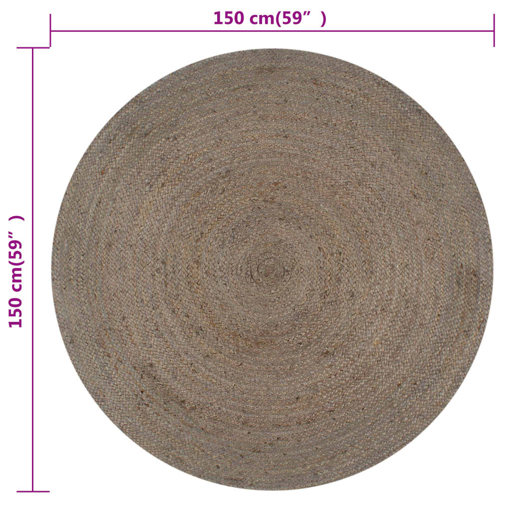 Berkfield Handmade Rug Jute Round 150 cm Grey