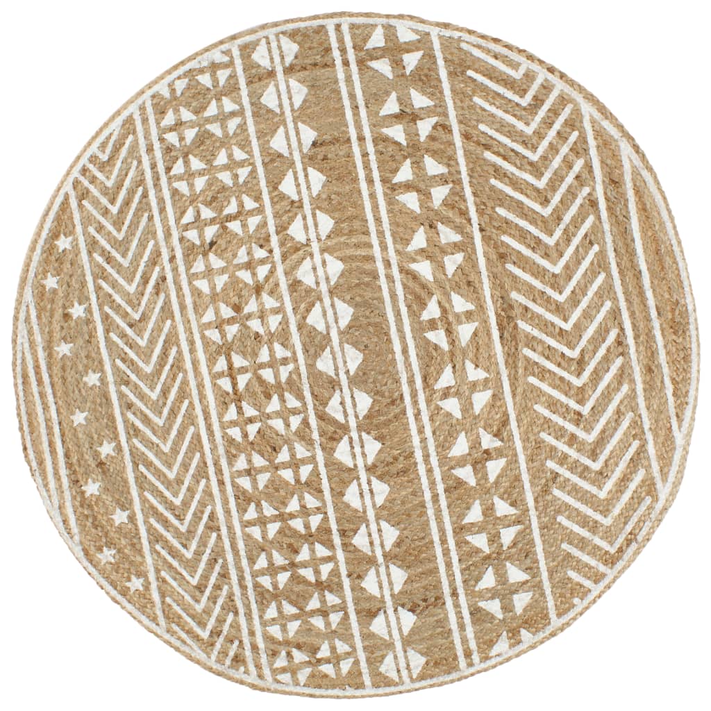 Berkfield Handmade Rug Jute with White Print 90 cm