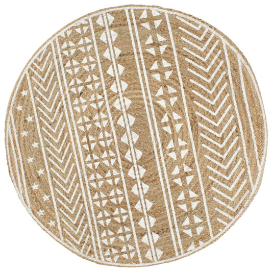 Berkfield Handmade Rug Jute with White Print 90 cm