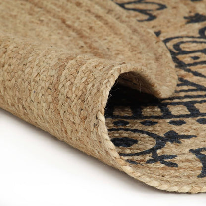 Berkfield Handmade Rug Jute with Dark Blue Print 120 cm