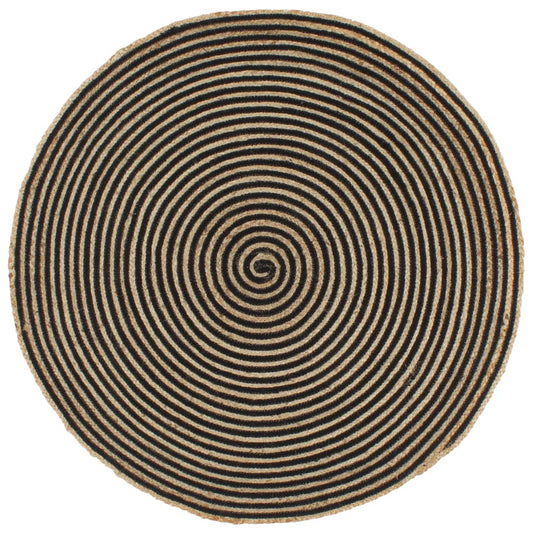 Berkfield Handmade Rug Jute with Spiral Design Black 120 cm