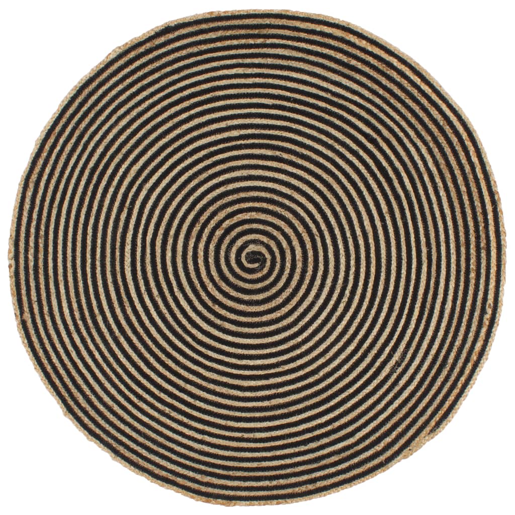 Berkfield Handmade Rug Jute with Spiral Design Black 150 cm