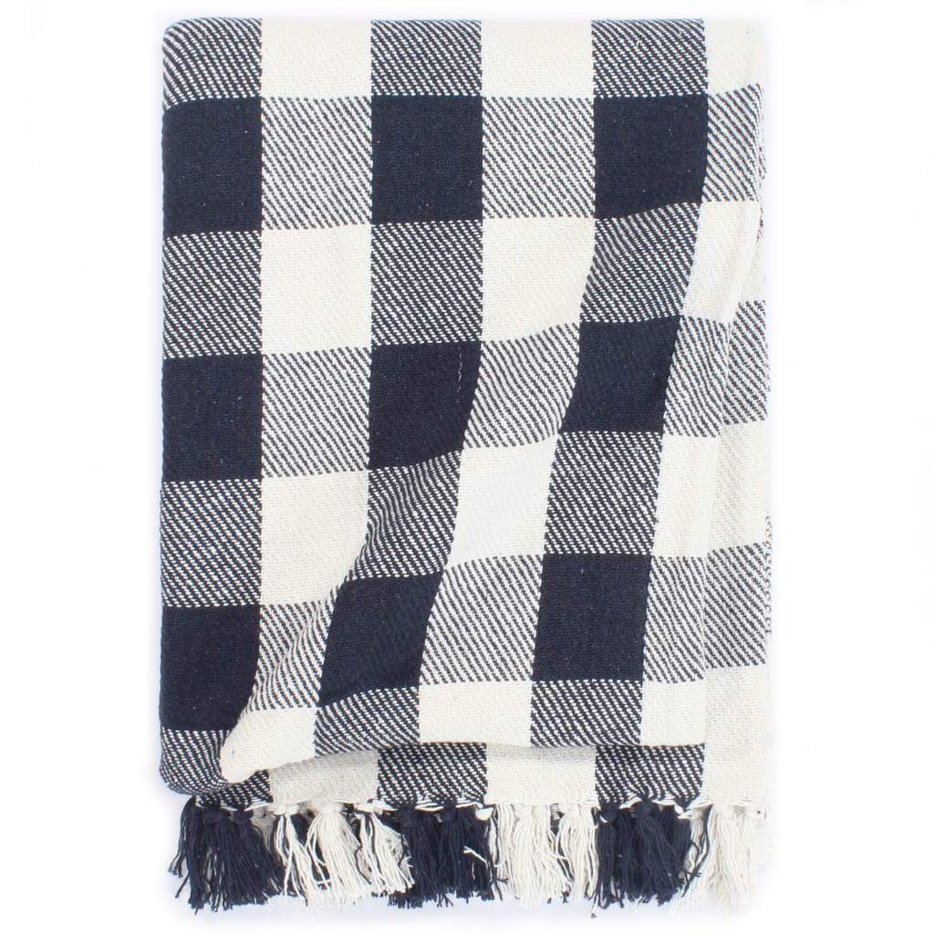 Berkfield Throw Cotton Check 160x210 cm Navy Blue