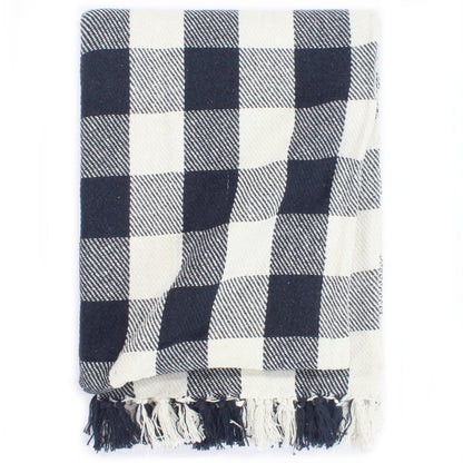 Berkfield Throw Cotton Check 160x210 cm Navy Blue