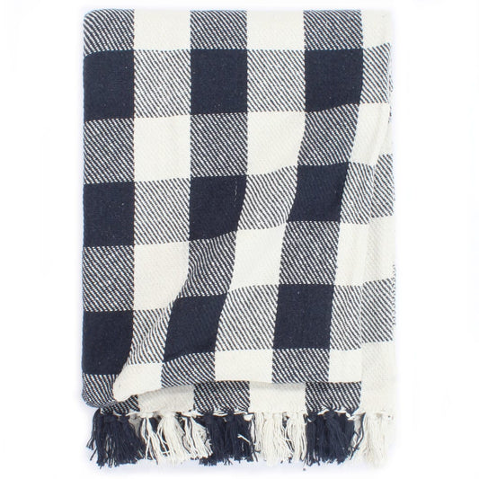 Berkfield Throw Cotton Check 160x210 cm Navy Blue