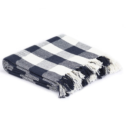 Berkfield Throw Cotton Check 160x210 cm Navy Blue