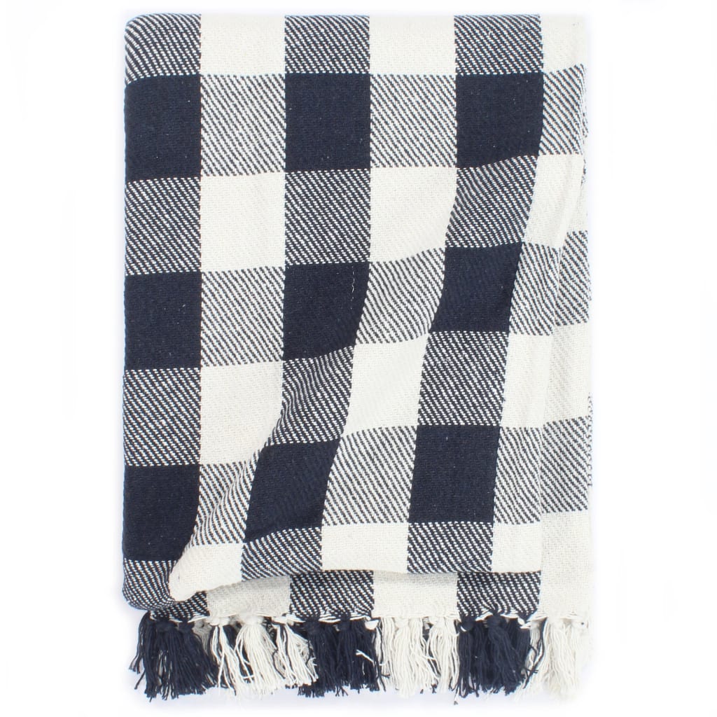 Berkfield Throw Cotton Check 220x250 cm Navy Blue