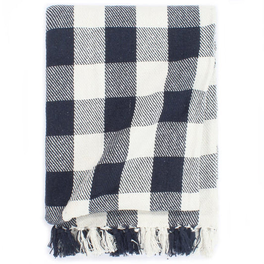 Berkfield Throw Cotton Check 220x250 cm Navy Blue