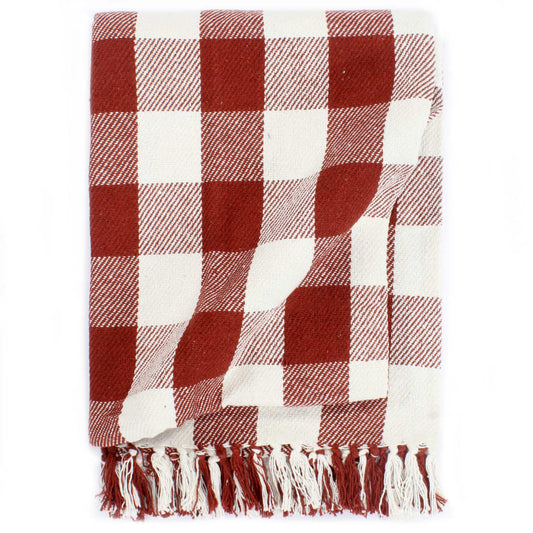 Berkfield Throw Cotton Check 220x250 cm Stone Red