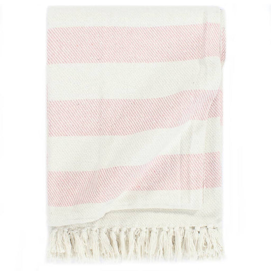 Berkfield Throw Cotton Stripe 220x250 cm Old Pink