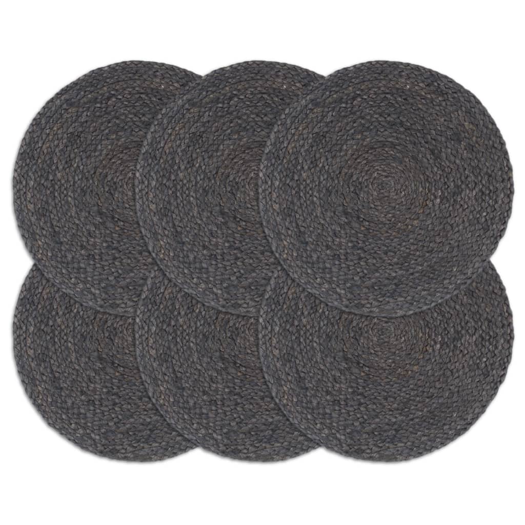 Berkfield Placemats 6 pcs Plain Dark Grey 38 cm Round Jute