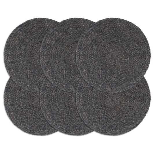 Berkfield Placemats 6 pcs Plain Dark Grey 38 cm Round Jute