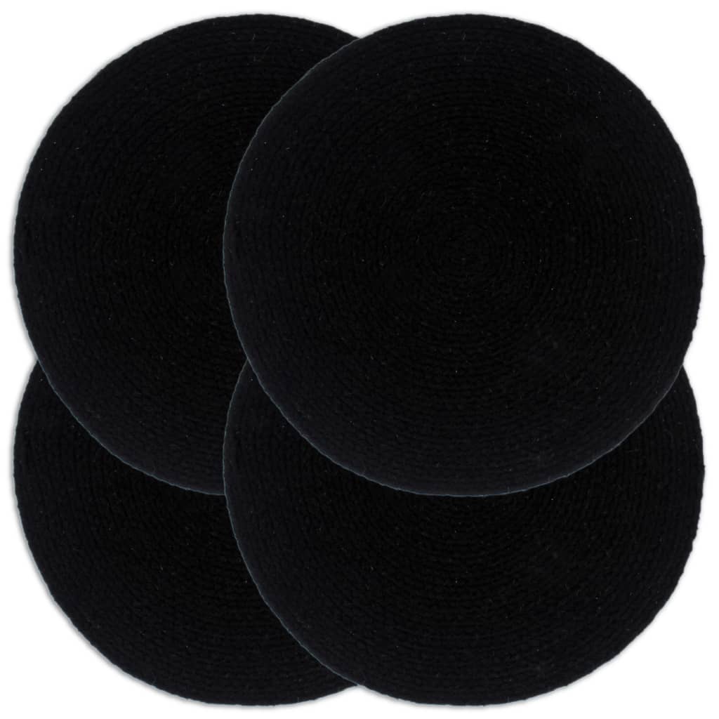 Berkfield Placemats 4 pcs Plain Black 38 cm Round Cotton