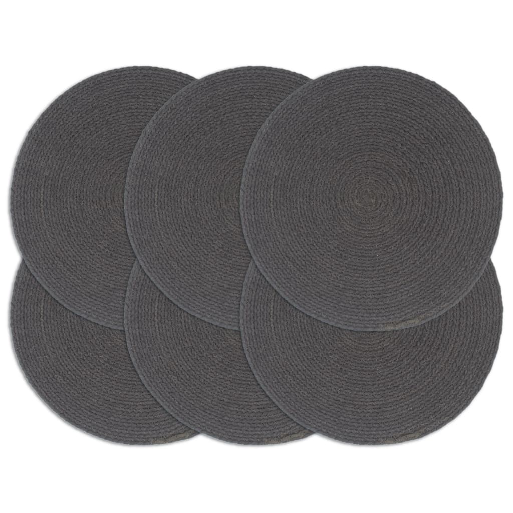 Berkfield Placemats 6 pcs Plain Dark Grey 38 cm Round Cotton