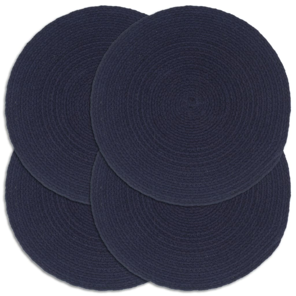 Berkfield Placemats 4 pcs Plain Navy Blue 38 cm Round Cotton