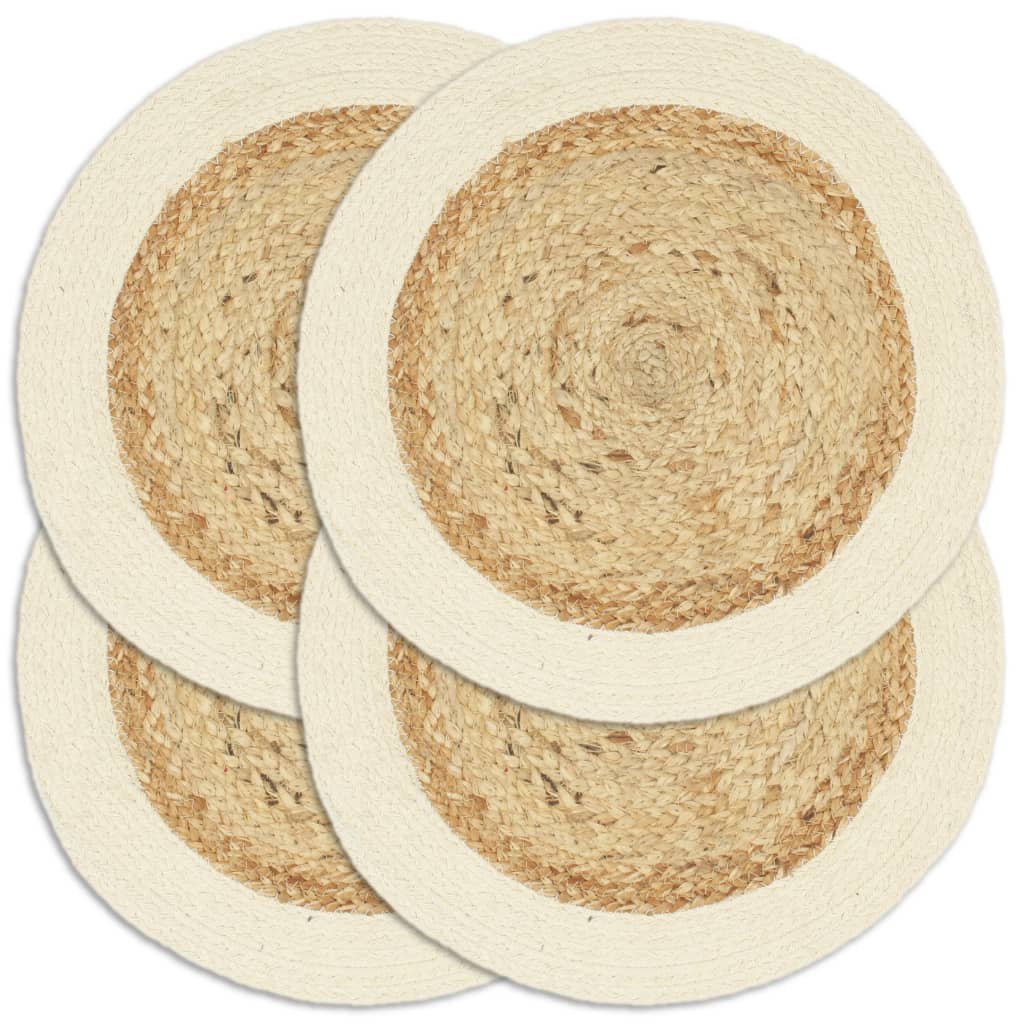 Berkfield Placemats 4 pcs Plain Natural 38 cm Round Jute and Cotton