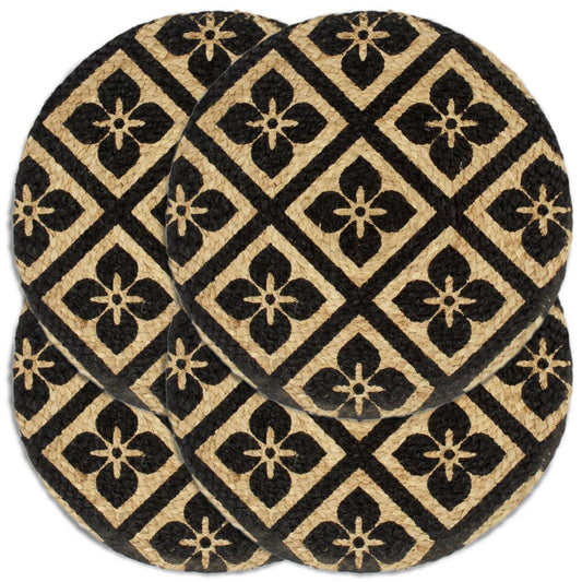 Berkfield Placemats 4 pcs Black 38 cm Round Jute
