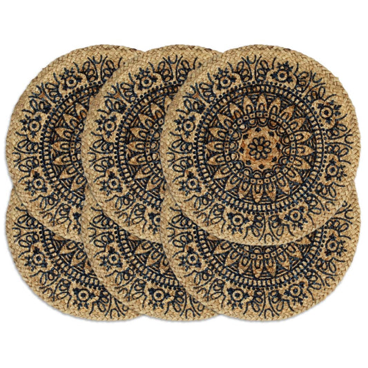 Berkfield Placemats 6 pcs Dark Blue 38 cm Round Jute